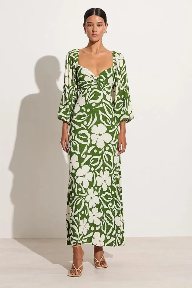 Women Faithfull The Brand Dresses Ondina Midi Dress Pavito Floral Olive 8211 Final Sale