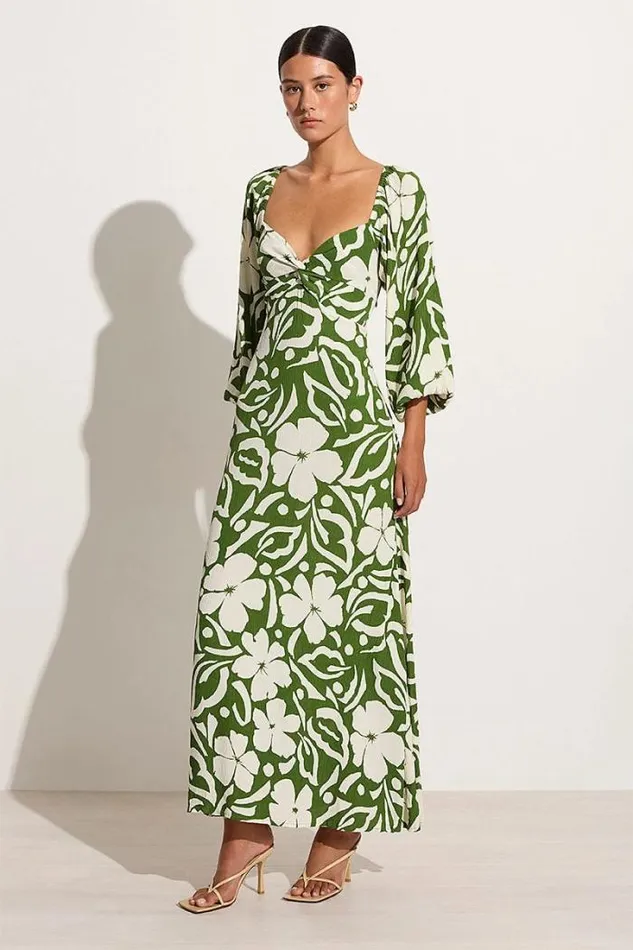 Women Faithfull The Brand Dresses Ondina Midi Dress Pavito Floral Olive 8211 Final Sale