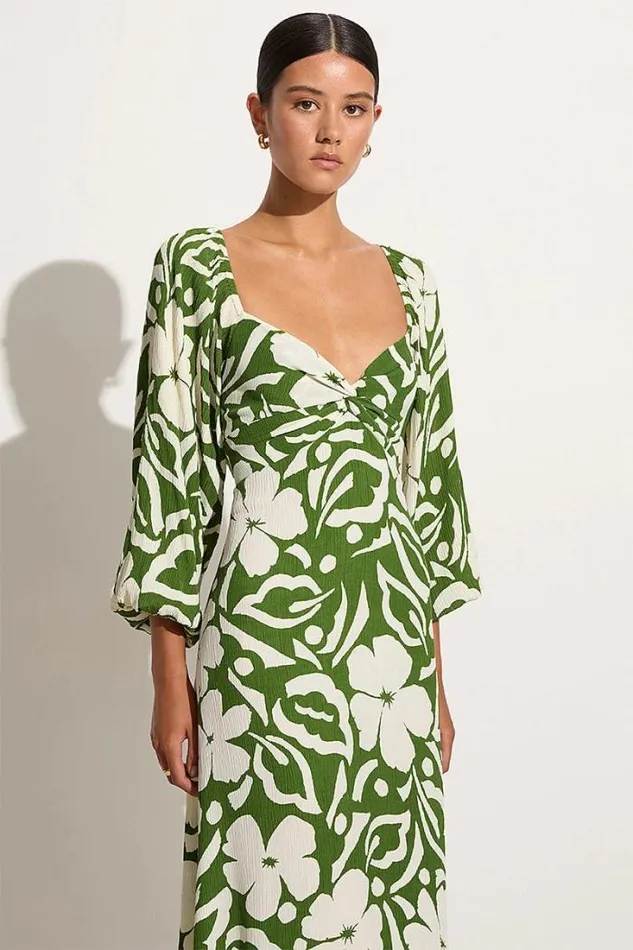 Women Faithfull The Brand Dresses Ondina Midi Dress Pavito Floral Olive 8211 Final Sale