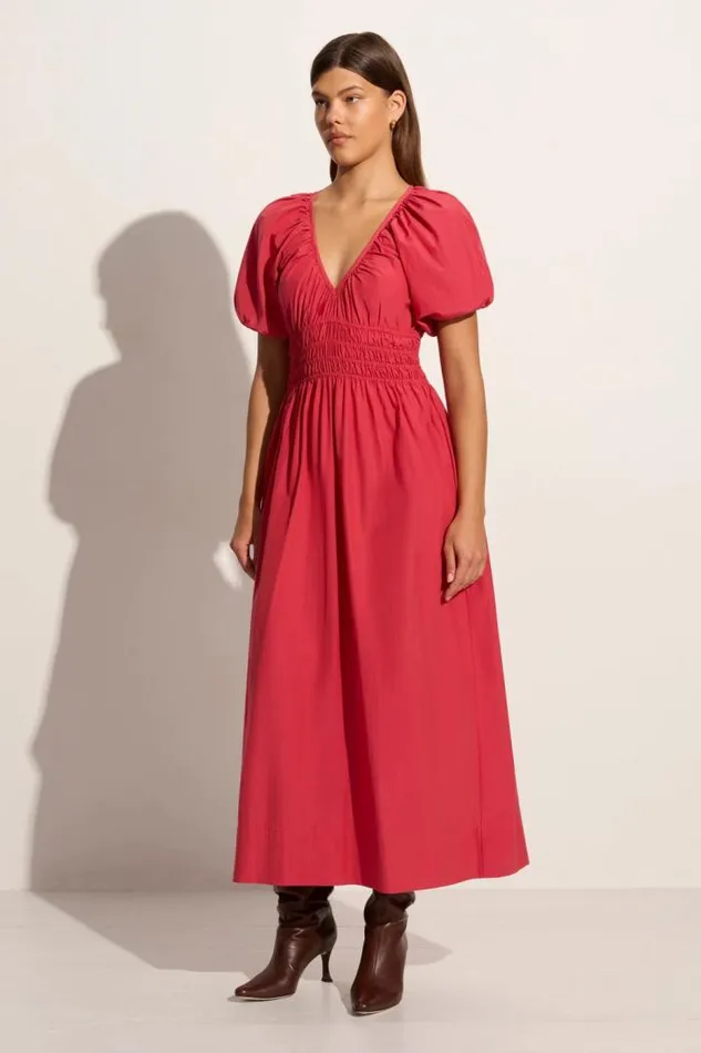 Women Faithfull The Brand Dresses Teatro Midi Dress Crimson