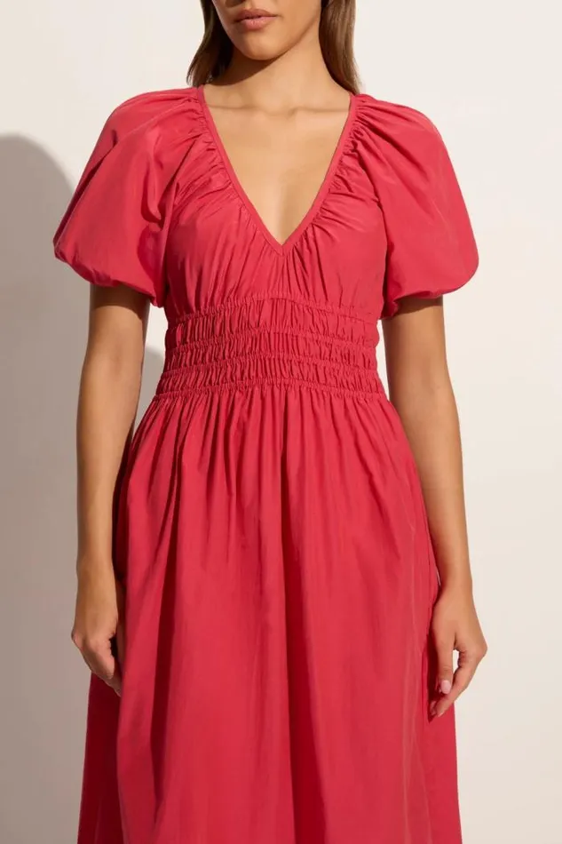 Women Faithfull The Brand Dresses Teatro Midi Dress Crimson