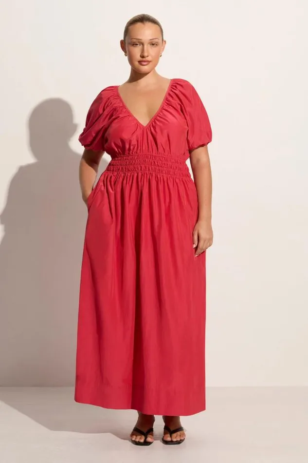 Women Faithfull The Brand Dresses Teatro Midi Dress Crimson