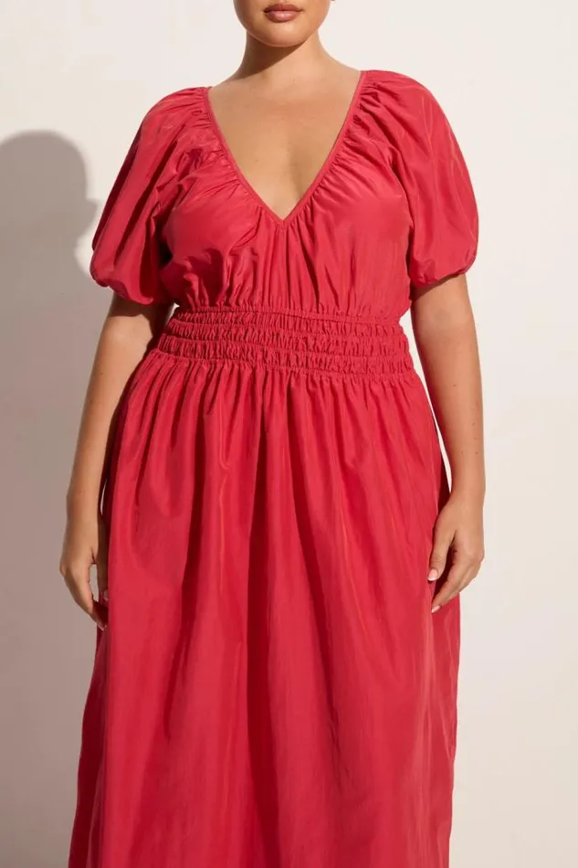 Women Faithfull The Brand Dresses Teatro Midi Dress Crimson