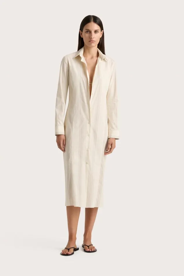 Women Faithfull The Brand Mini Dresses En Vau Shirt Dress Foam Taupe Stripe