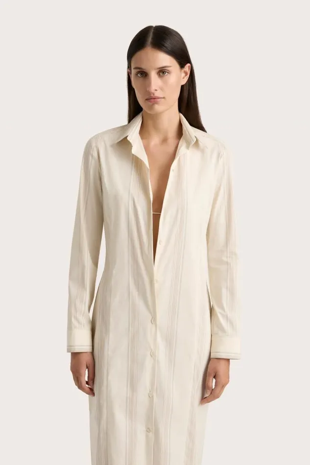 Women Faithfull The Brand Mini Dresses En Vau Shirt Dress Foam Taupe Stripe
