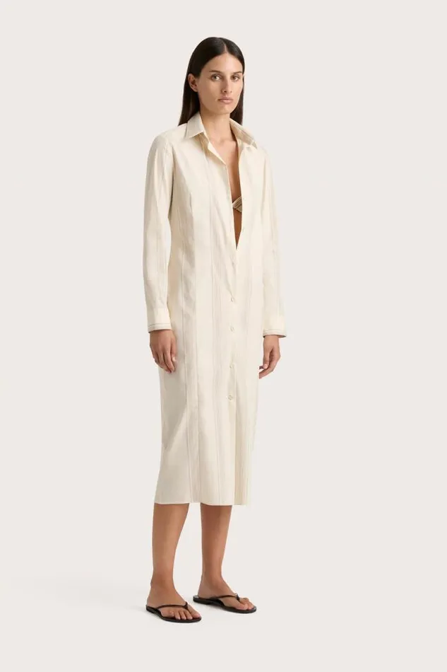 Women Faithfull The Brand Mini Dresses En Vau Shirt Dress Foam Taupe Stripe