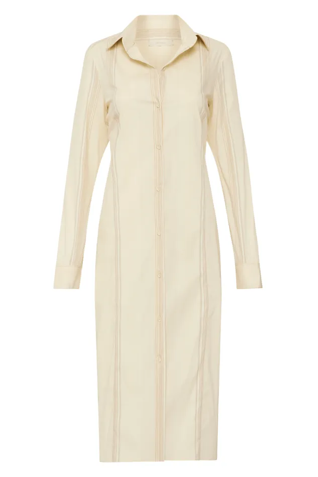 Women Faithfull The Brand Mini Dresses En Vau Shirt Dress Foam Taupe Stripe