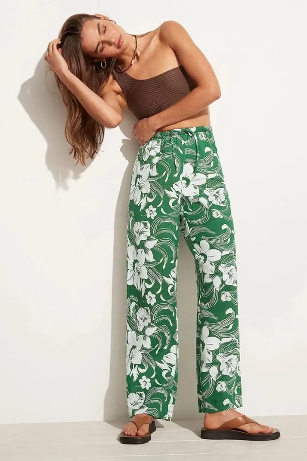 Women Faithfull The Brand Pants Le Pacifique Pants Camara Floral Print Green 8211 Final Sale