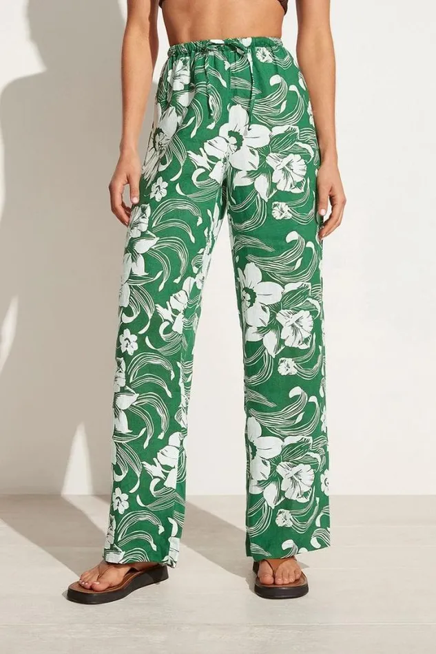 Women Faithfull The Brand Pants Le Pacifique Pants Camara Floral Print Green 8211 Final Sale
