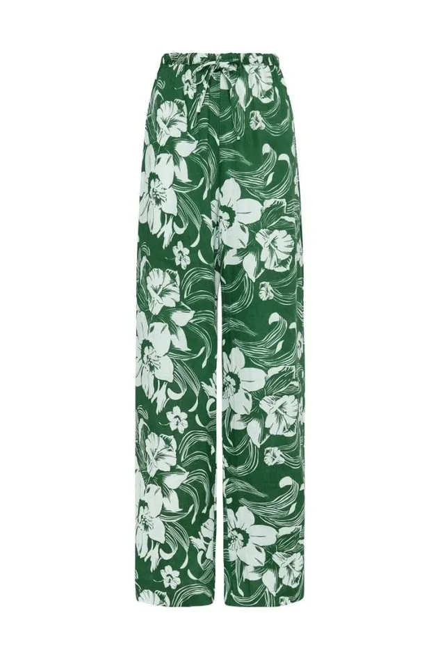 Women Faithfull The Brand Pants Le Pacifique Pants Camara Floral Print Green 8211 Final Sale