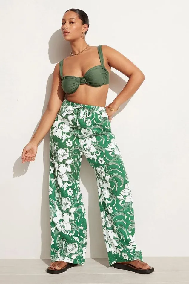 Women Faithfull The Brand Pants Le Pacifique Pants Camara Floral Print Green 8211 Final Sale