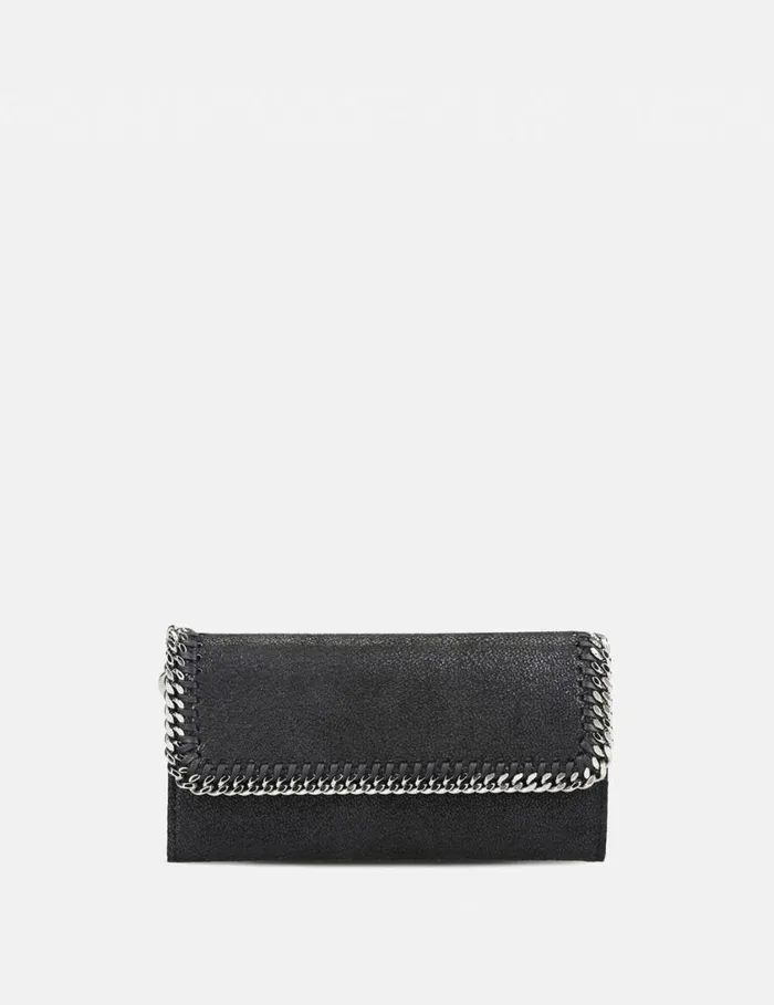 Women Falabella Flap Continental Wallet Black Stella McCartney Iconic Falabella