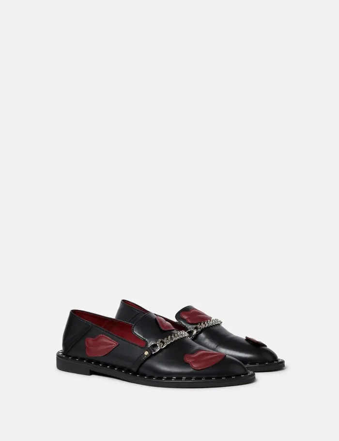 Women Falabella Lip Appliqu Loafers Pitch Black Stella McCartney Flats Women Falabella Lip Appliqu Loafers Pitch Black Stella McCartney Flats