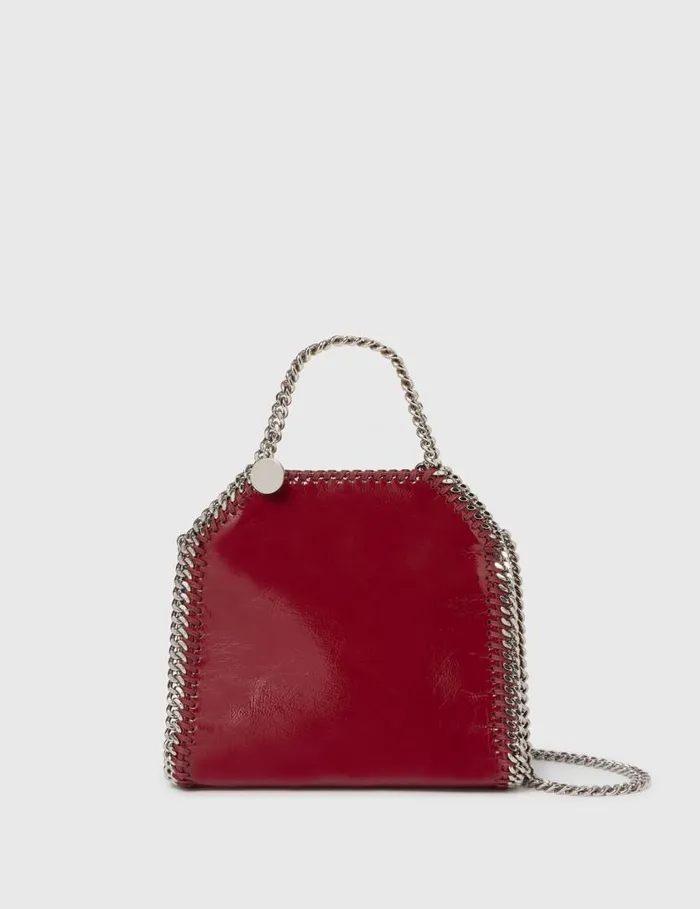 Women Falabella Patent Tiny Tote Bag Burgundy Stella McCartney TopHandle Bags
