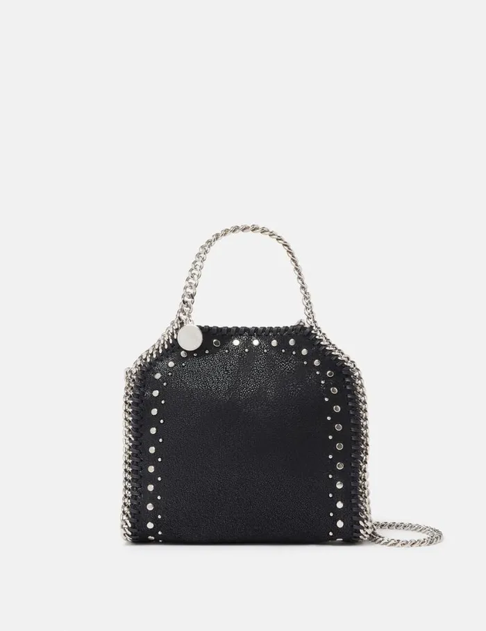 Women Falabella Studded Tiny Tote Bag Pitch Black Stella McCartney Mini Bags And Clutches