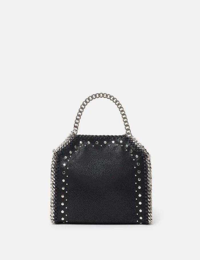 Women Falabella Studded Tiny Tote Bag Pitch Black Stella McCartney Mini Bags And Clutches