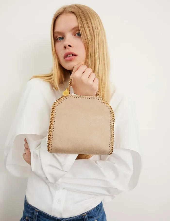 Women Falabella Tiny Tote Bag Butter Cream Stella McCartney TopHandle Bags