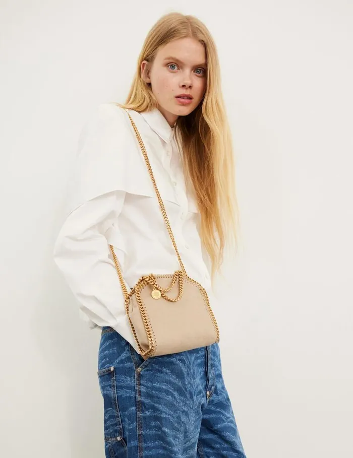 Women Falabella Tiny Tote Bag Butter Cream Stella McCartney TopHandle Bags