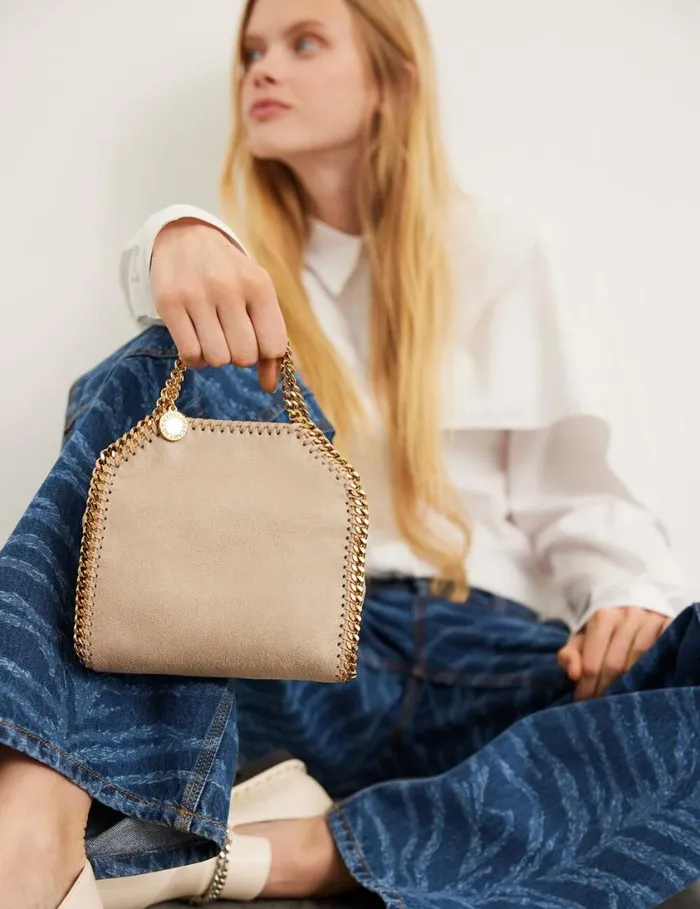 Women Falabella Tiny Tote Bag Butter Cream Stella McCartney TopHandle Bags