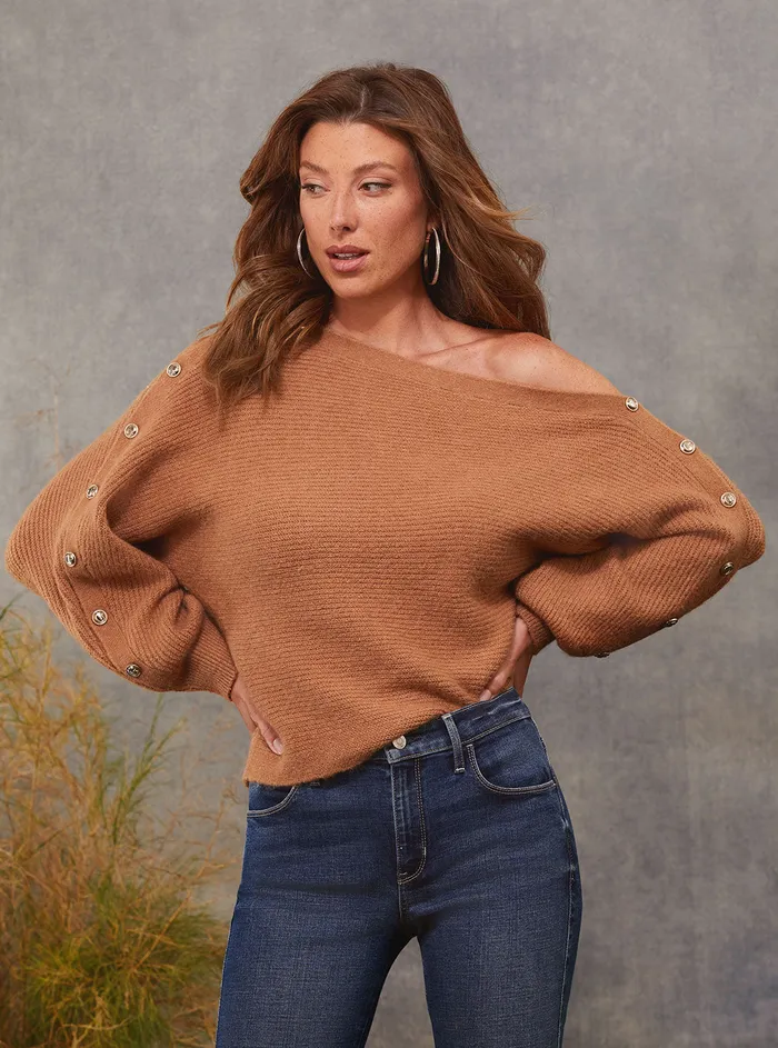Women Fashion Tops GUESS Brown Megan Knit Top