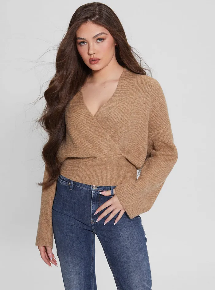 Women Fashion Tops GUESS Eco Brown Kimono Nora Knit Top