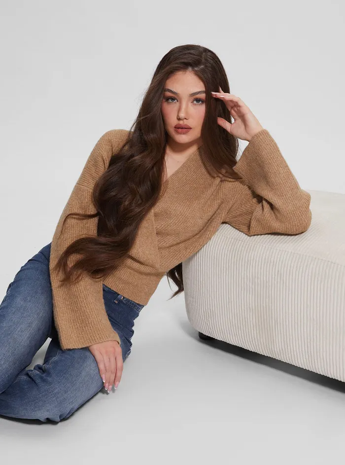 Women Fashion Tops GUESS Eco Brown Kimono Nora Knit Top Women Fashion Tops GUESS Eco Brown Kimono Nora Knit Top