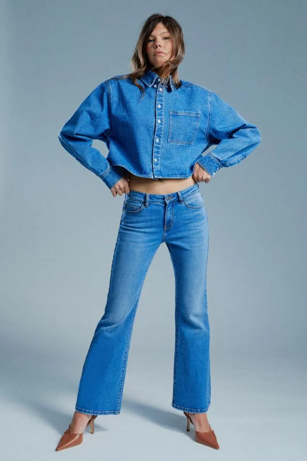 Women Flare Jean Bardot Daxton Low Boot Leg Jeans In Dark Denim Dark Denim