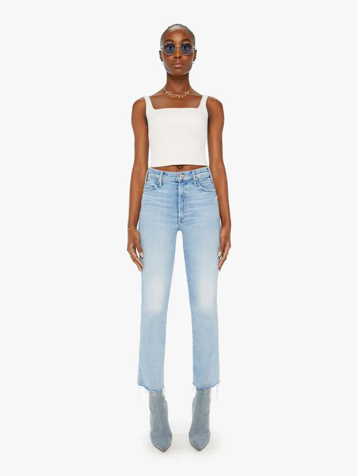 Women Flare Mother Denim The Hustler Ankle Fray Blue lightpastel