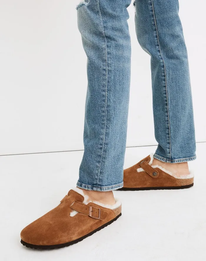 Women Flats and Loafers Madewell Birkenstock Suede Boston Clogs In Shearling Suede Shearling