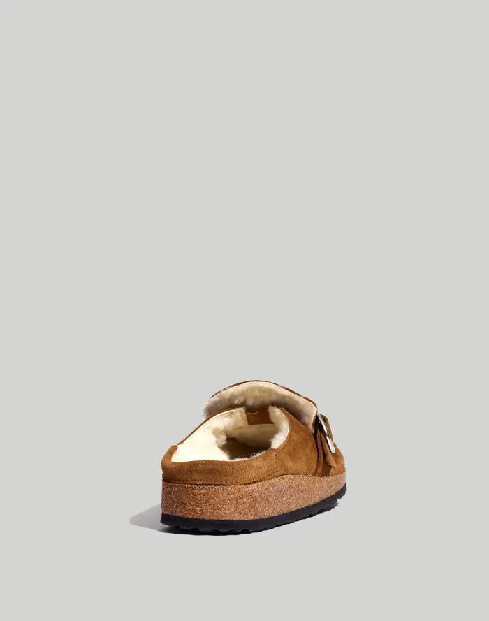 Women Flats and Loafers Madewell Birkenstock Suede Buckley Clogs In Shearling Teanatural
