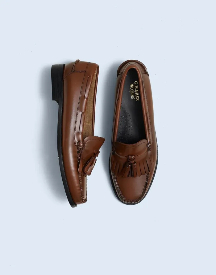 Women Flats and Loafers Madewell GHBASS Esther Kiltie Tassel Weejuns Loafers Cognac