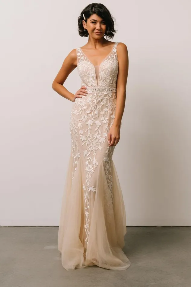 Women Fleurette Bridal Gown Beige Ivory Baltic Born Embellished and Sequined
