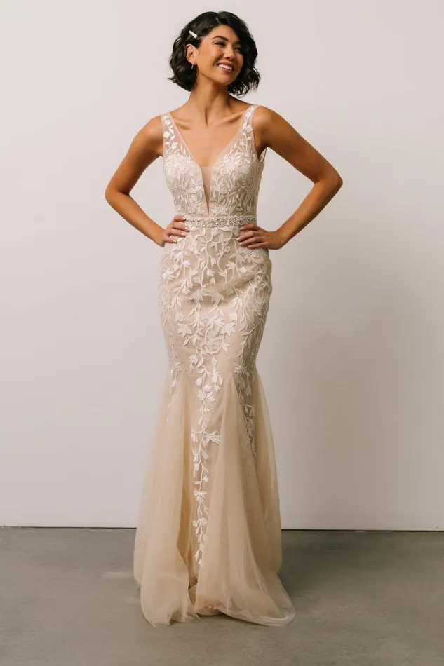 Women Fleurette Bridal Gown Beige Ivory Baltic Born Embellished and Sequined