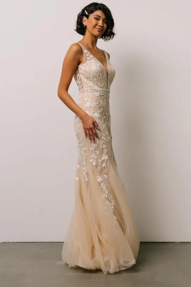 Women Fleurette Bridal Gown Beige Ivory Baltic Born Embellished and Sequined