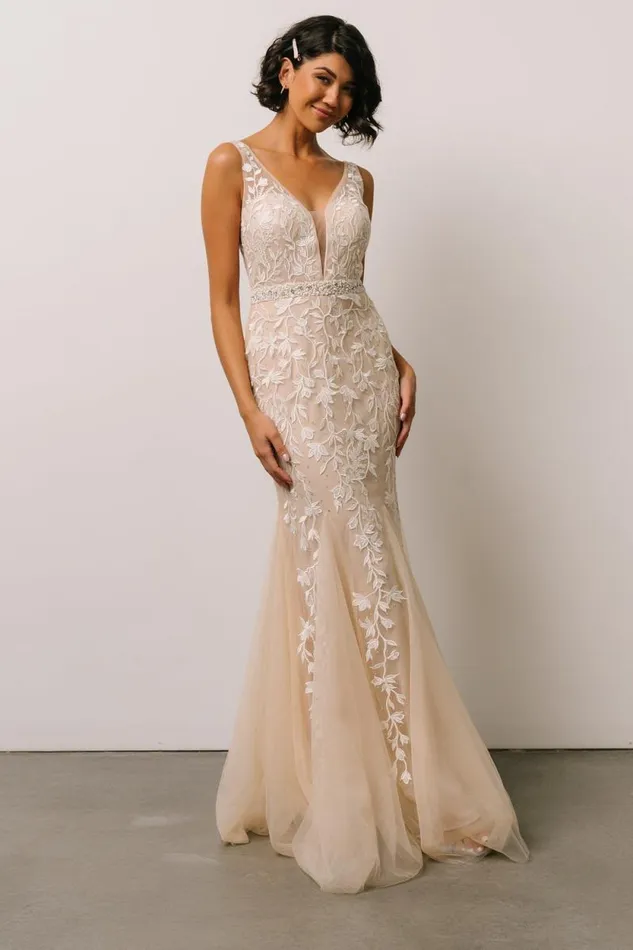 Women Fleurette Bridal Gown Beige Ivory Baltic Born Embellished and Sequined