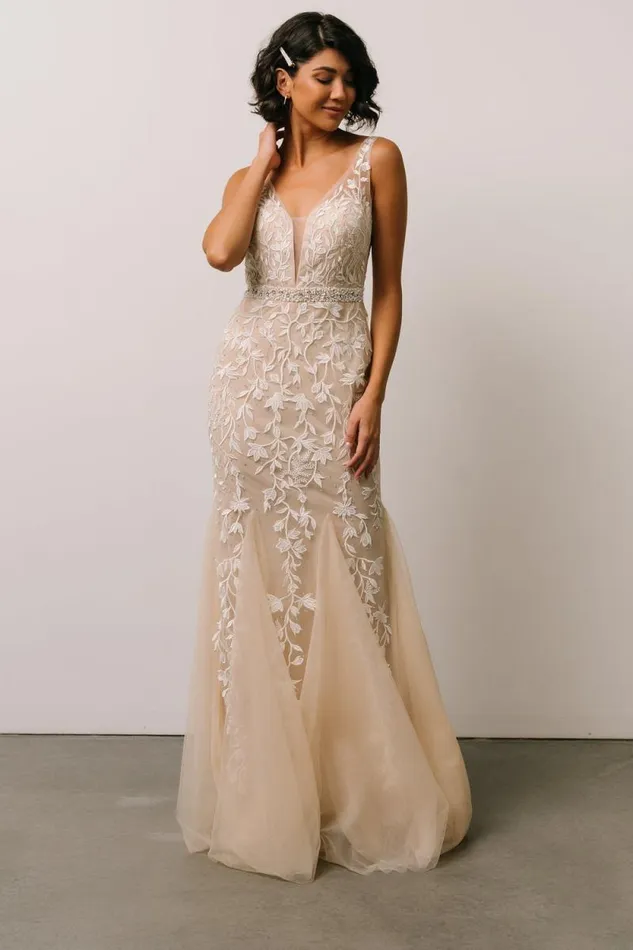 Women Fleurette Bridal Gown Beige Ivory Baltic Born Embellished and Sequined