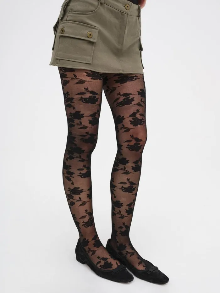 Women Floral Knit Tights Black For Love and Lemons Accessories Women Floral Knit Tights Black For Love and Lemons Accessories