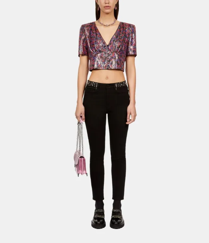 Women Floral Metallic Cropped Top THE KOOPLES Blouses and Shirts