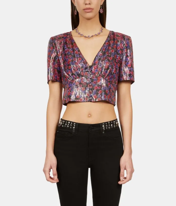 Women Floral Metallic Cropped Top THE KOOPLES Blouses and Shirts