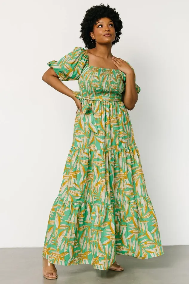 Women Forsythe Smocked Maxi Dress Green Print Baltic Born Maxi Dresses
