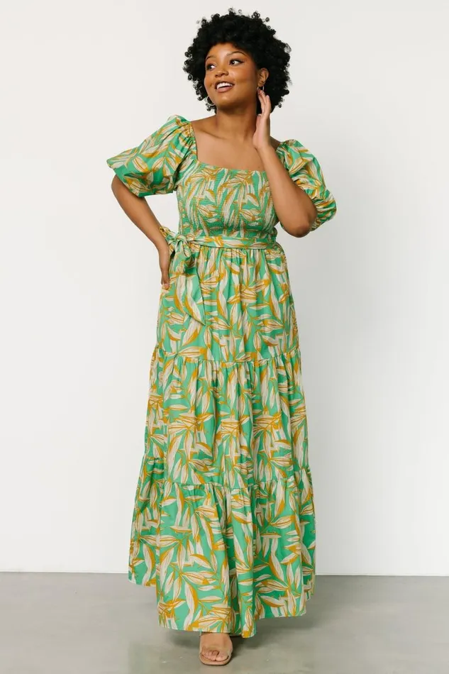 Women Forsythe Smocked Maxi Dress Green Print Baltic Born Maxi Dresses Women Forsythe Smocked Maxi Dress Green Print Baltic Born Maxi Dresses