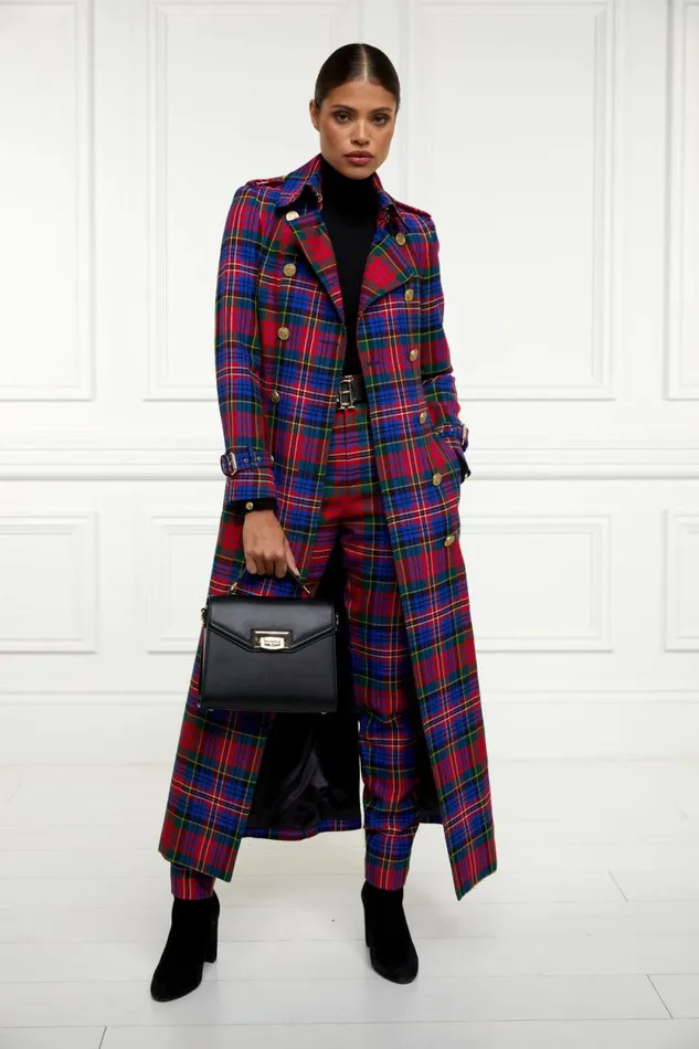 Women Full Length Marlborough Trench Coat Macpherson Tartan Holland Cooper Tailoring