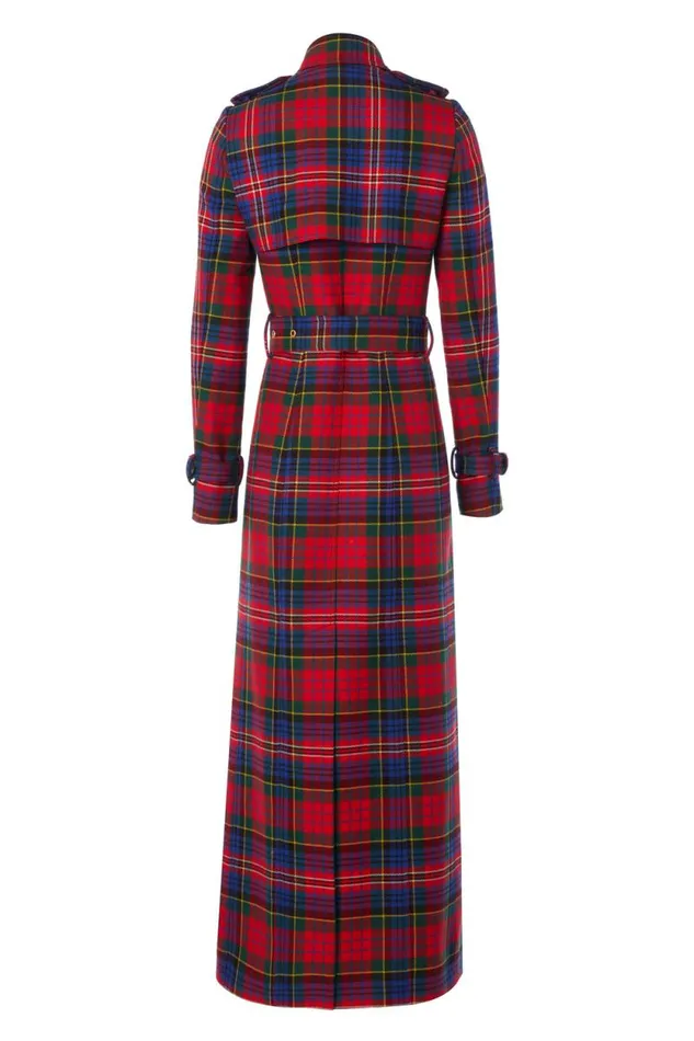 Women Full Length Marlborough Trench Coat Macpherson Tartan Holland Cooper Tailoring