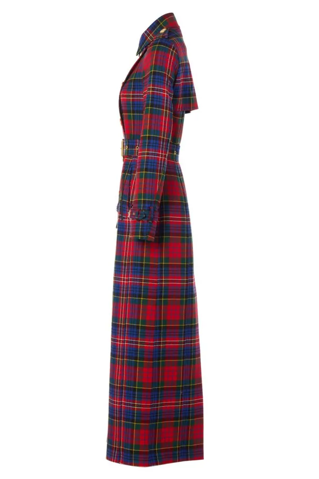 Women Full Length Marlborough Trench Coat Macpherson Tartan Holland Cooper Tailoring