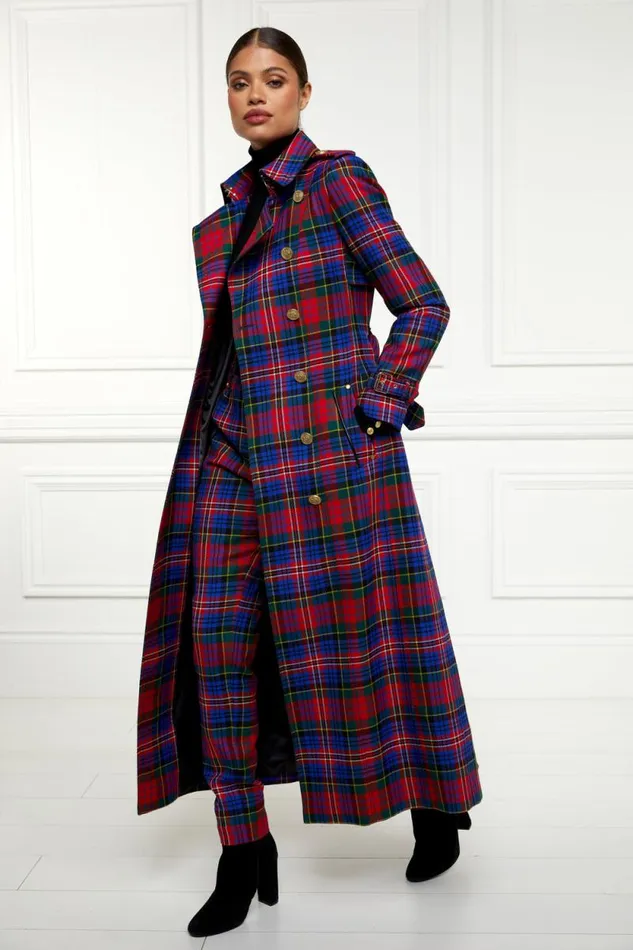 Women Full Length Marlborough Trench Coat Macpherson Tartan Holland Cooper Tailoring