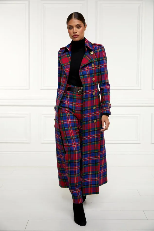 Women Full Length Marlborough Trench Coat Macpherson Tartan Holland Cooper Tailoring