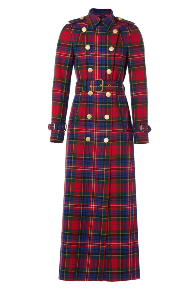 Women Full Length Marlborough Trench Coat Macpherson Tartan Holland Cooper Tailoring
