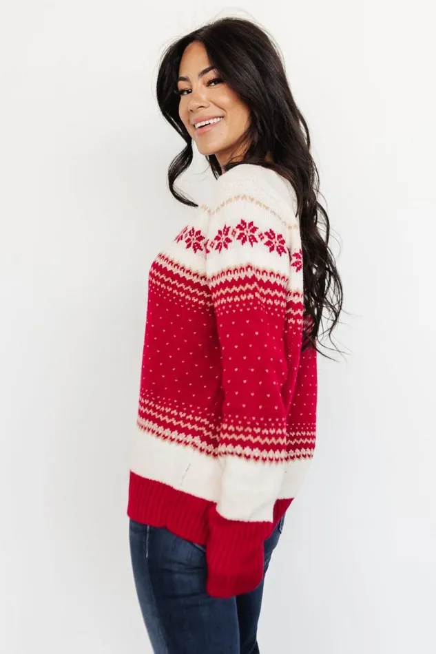 Women Griffin Knit Sweater Red Multi Baltic Born Sweaters