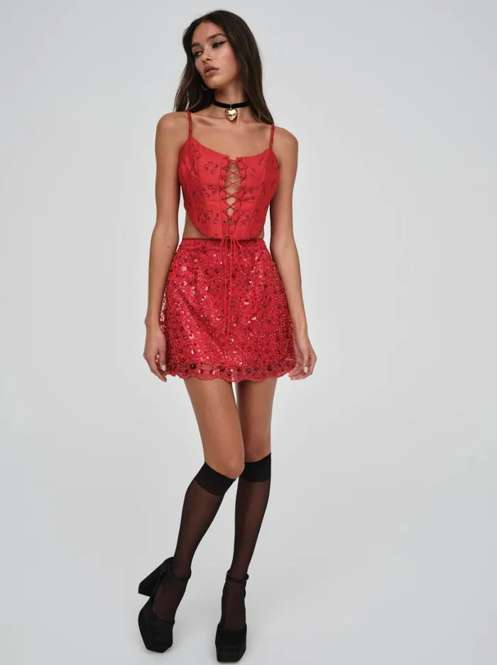 Women Gwendolyn Mini Skirt Red For Love and Lemons Bottoms Women Gwendolyn Mini Skirt Red For Love and Lemons Bottoms