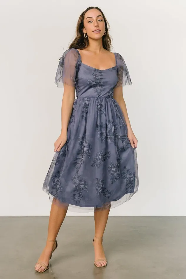 Women Gwyneth Tulle Midi Dress Slate Blue Multi Baltic Born Tulle Styles